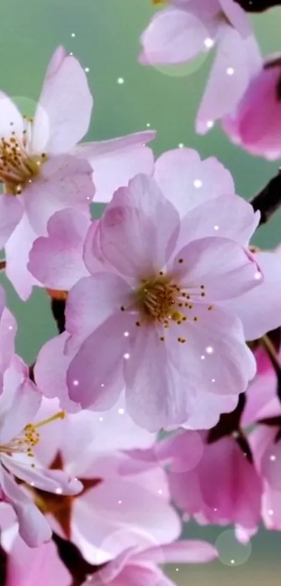 Cherry blossom branches with pink flowers in full bloom.