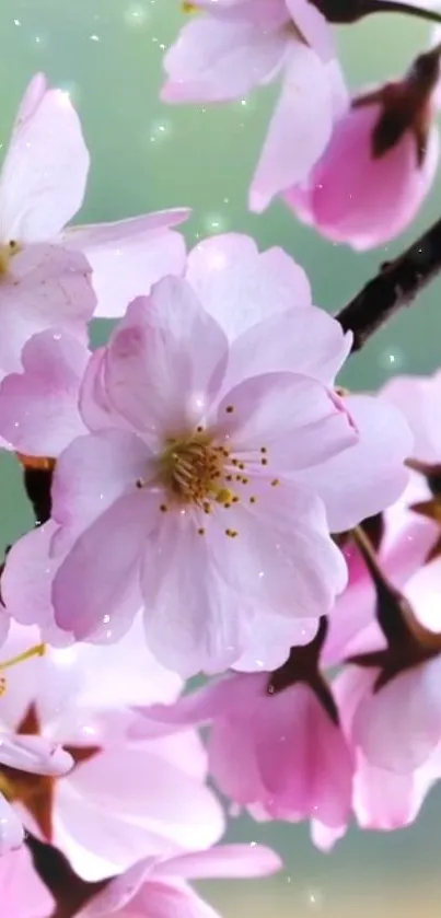 Cherry blossom wallpaper with pink petals on branches.
