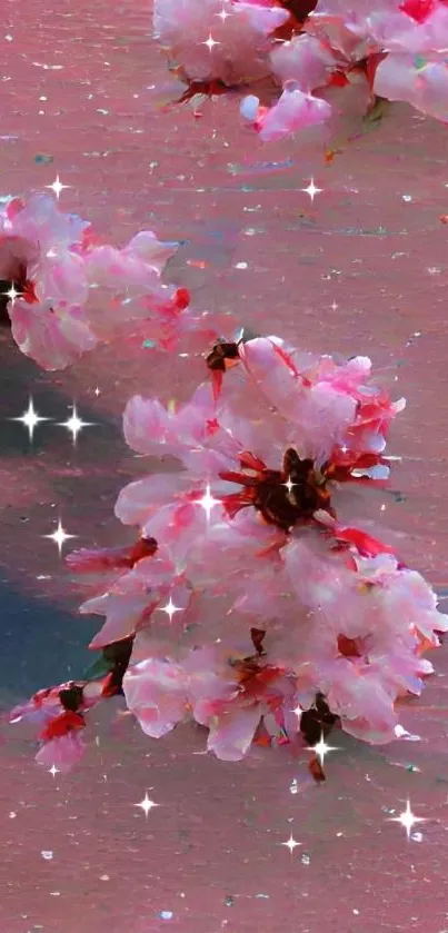 Cherry blossom flowers on a pink textured background mobile wallpaper.