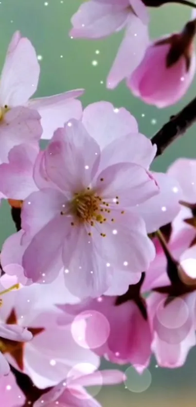 Cherry blossom wallpaper with pink petals against a serene background.