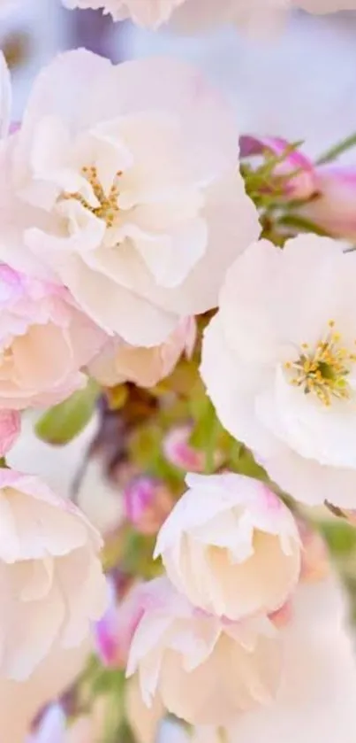 Cherry blossom wallpaper with white petals and pink accents.