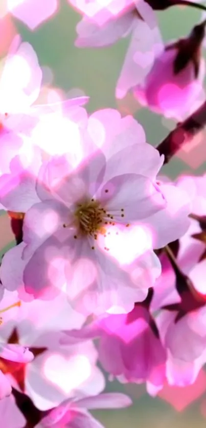 Pink cherry blossoms with soft petals and dreamy hearts.