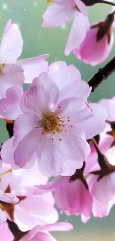 Serene cherry blossom mobile wallpaper with soft pink petals.