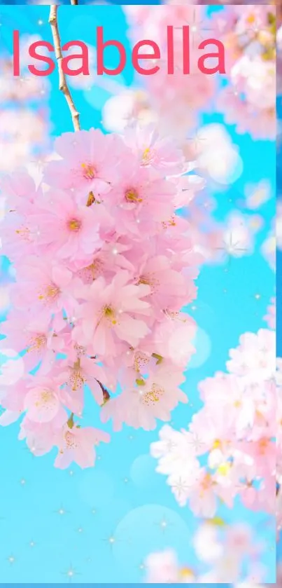 Cherry blossoms with blue sky mobile wallpaper.