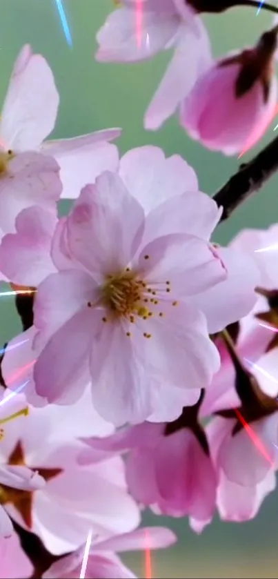 Cherry blossoms with streaks of light on a soft background.