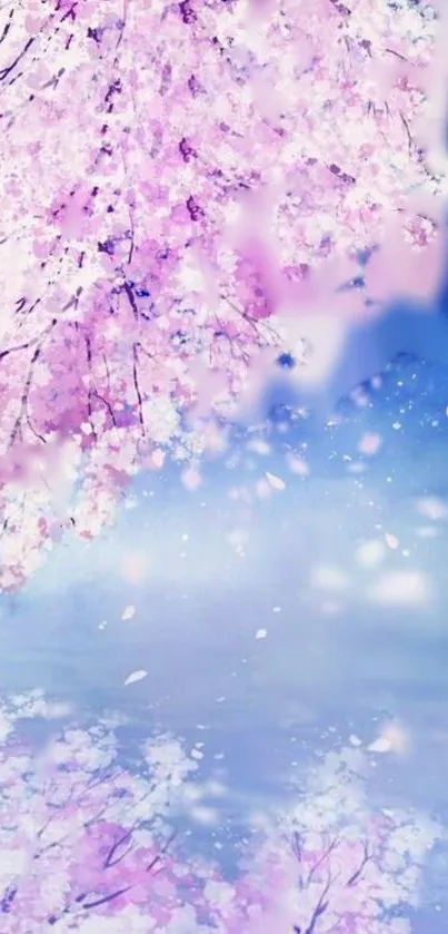 Serene cherry blossoms on blue sky background mobile wallpaper.