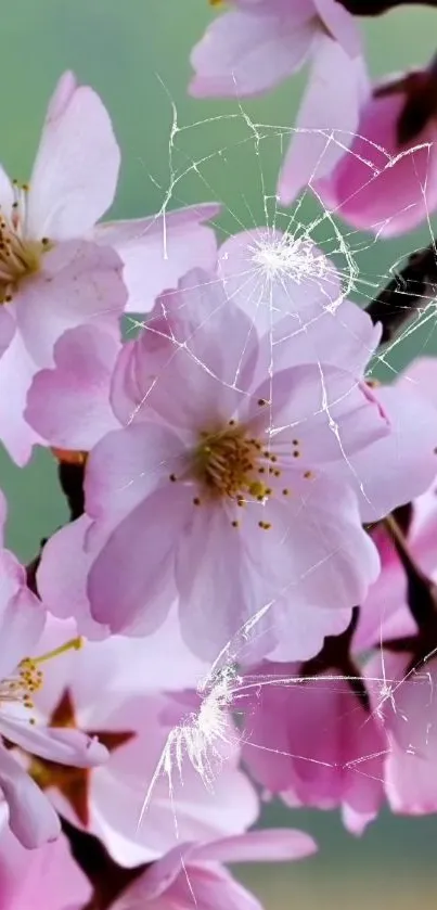 Cherry blossoms with cracked glass overlay.