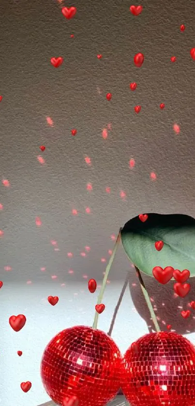 Cherry disco balls casting vibrant red light on walls.