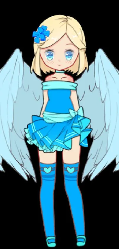 Chibi angel with light blue wings and outfit.