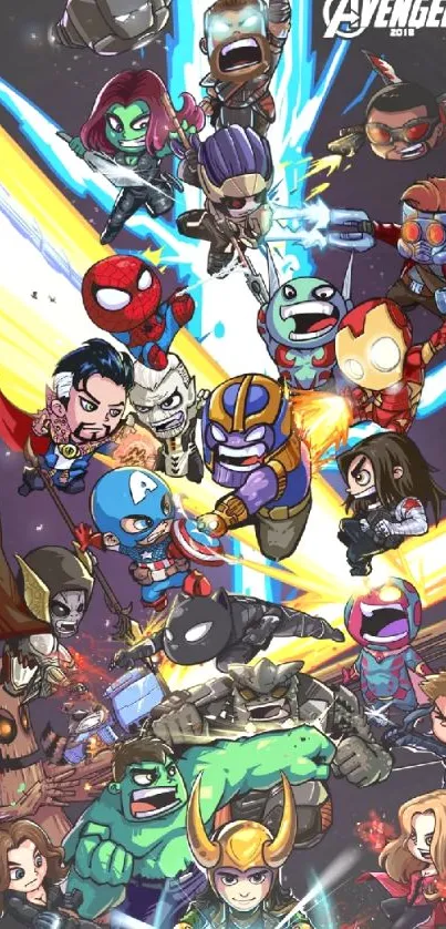 Chibi style Avengers characters in colorful artwork.