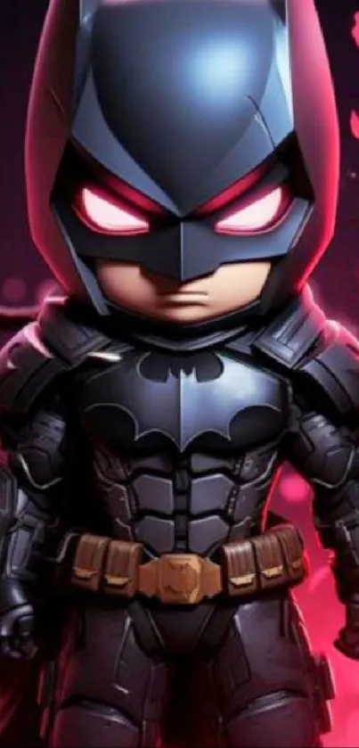 Chibi Dark Knight with striking colors and heroic pose.