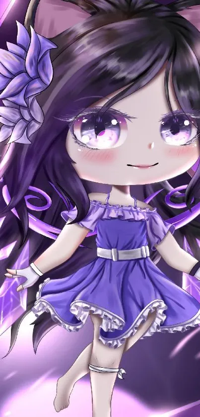 Chibi anime fairy with purple wings.