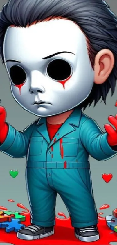 Chibi horror character with puzzle pieces.