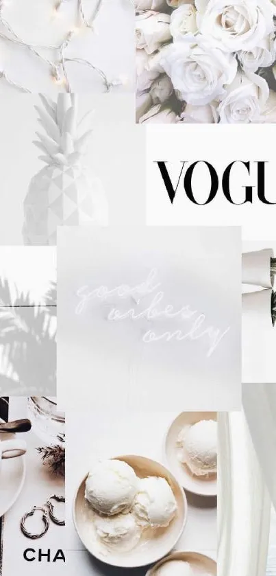 Aesthetic collage wallpaper with chic, minimalist elements and a white theme.