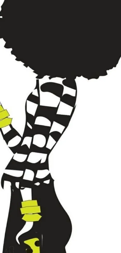 Chic afro silhouette with bold patterns and vibrant accents on a mobile wallpaper.