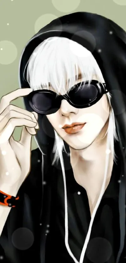 Anime character with chic style in sunglasses and black hoodie.