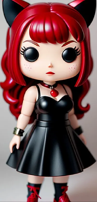 Anime doll with red hair and black dress wallpaper.