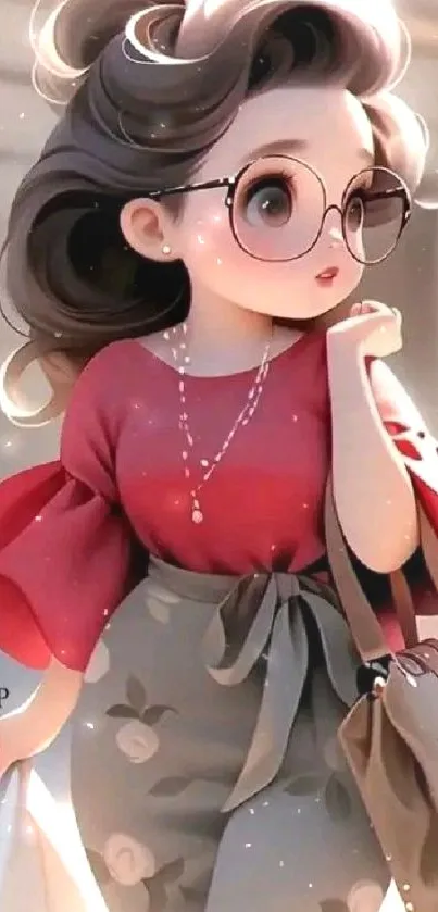 Anime girl with glasses and chic outfit mobile wallpaper.