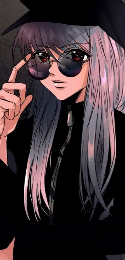 Anime girl with sunglasses and black outfit wallpaper.