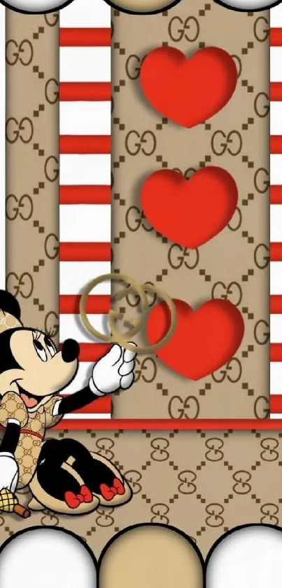 Fashionable cartoon wallpaper with chic hearts.