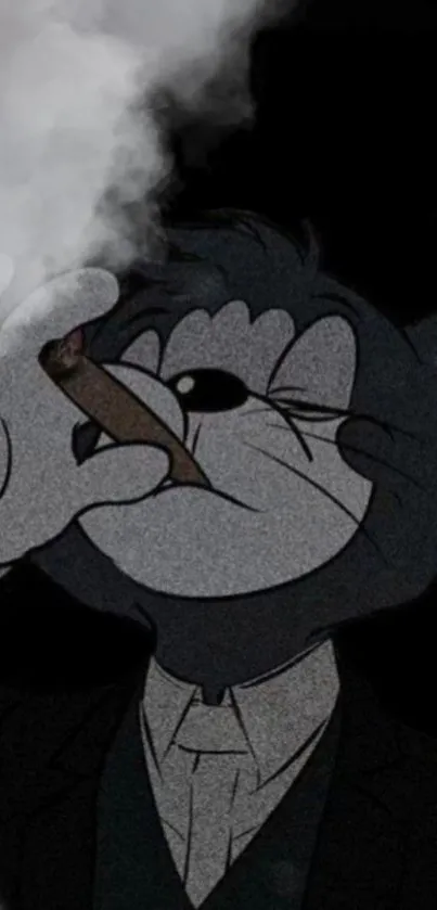 Stylish cartoon art of a character smoking a cigar in a dark setting.