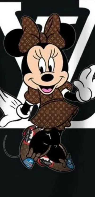 Chic cartoon character with elegant fashion elements on a wallpaper.