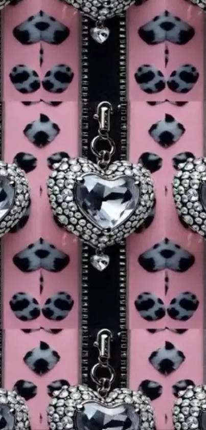 Chic diamond heart pattern in pink and black tones.
