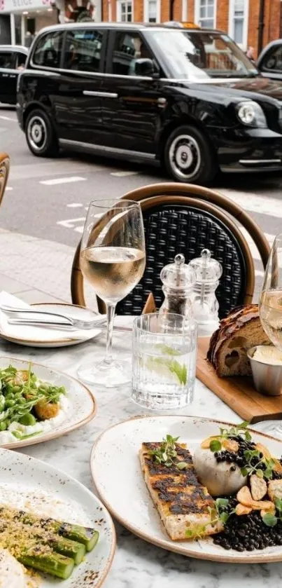 Chic outdoor dining table on a stylish city street.