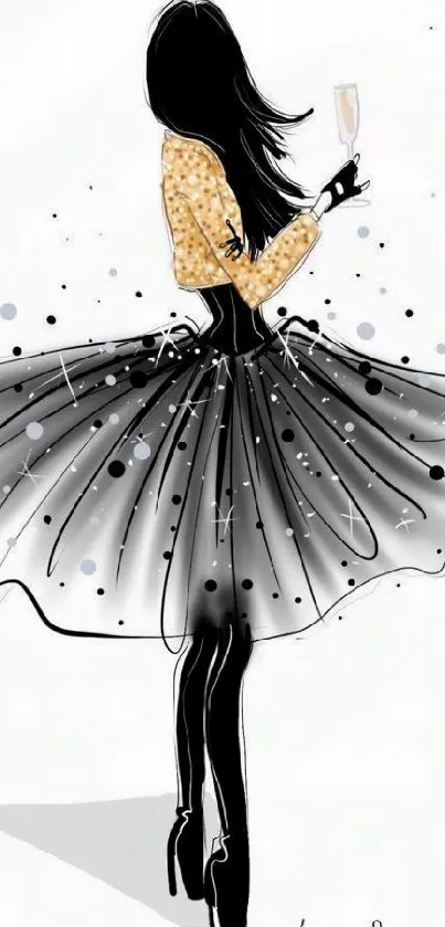 Fashion illustration of a stylish woman with a chic, elegant design.