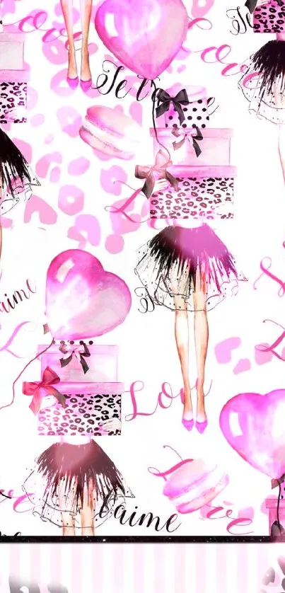 Fashion-inspired wallpaper with pink accents.