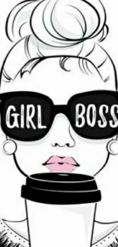 Girl boss wallpaper with minimalist design in black and white.