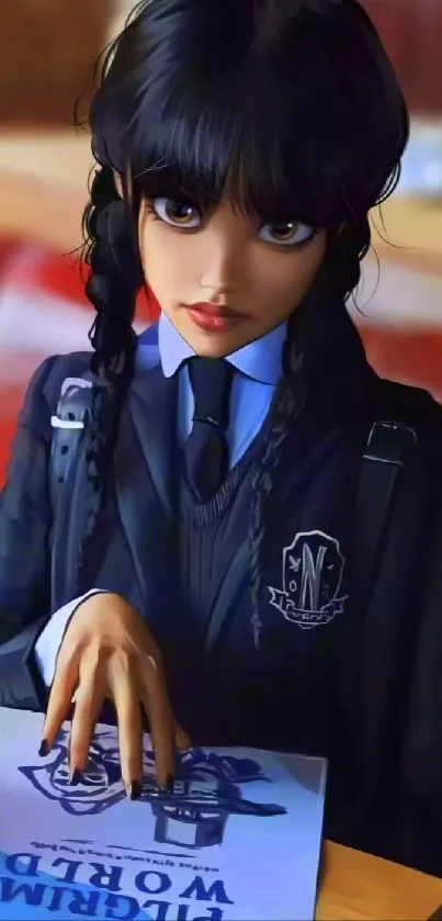 Chic girl in school uniform with braided hair.