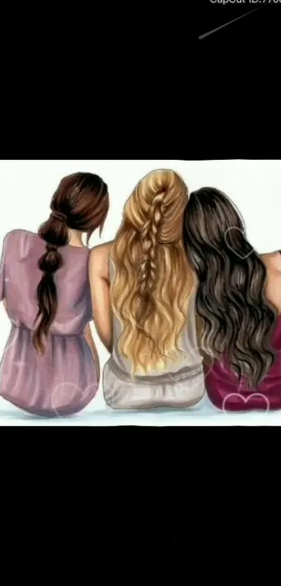 Artistic wallpaper of three friends with braided hairstyles.