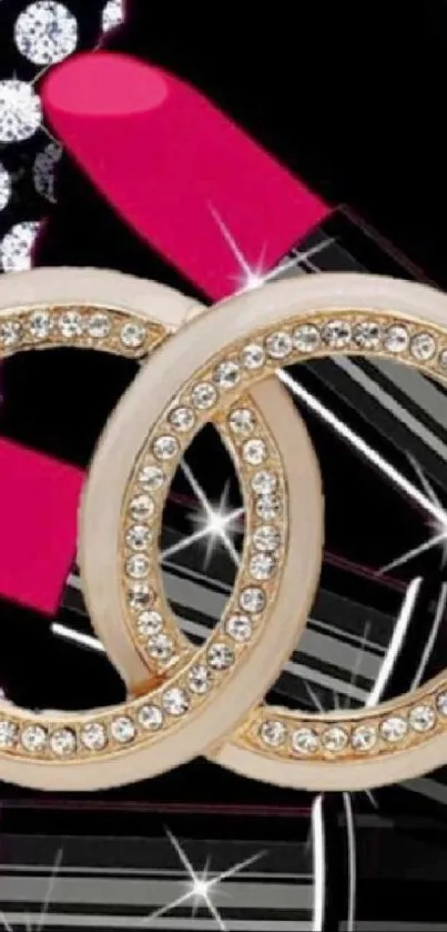 Jeweled circles with pink and black background.