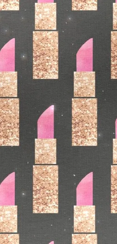 Stylish glitter and pink lipstick pattern wallpaper on a black background.