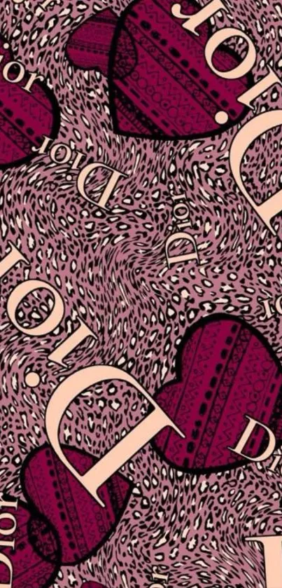 Stylish wallpaper with burgundy heart pattern and elegant design.