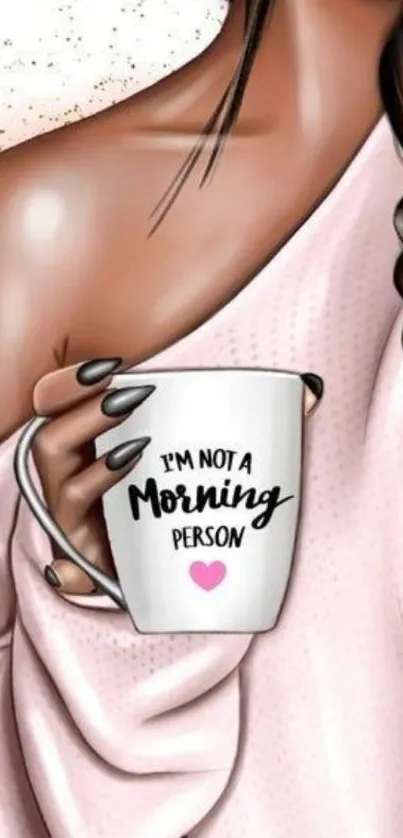 Chic illustration of woman with morning mug.