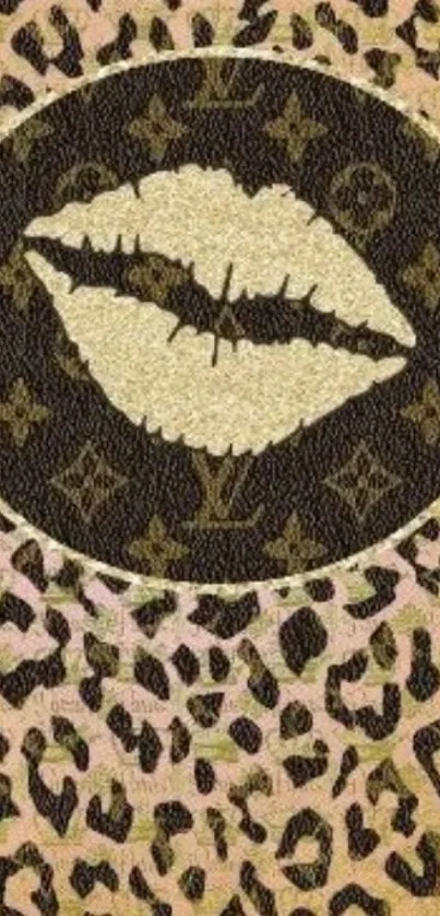 Chic leopard print and lips wallpaper design.