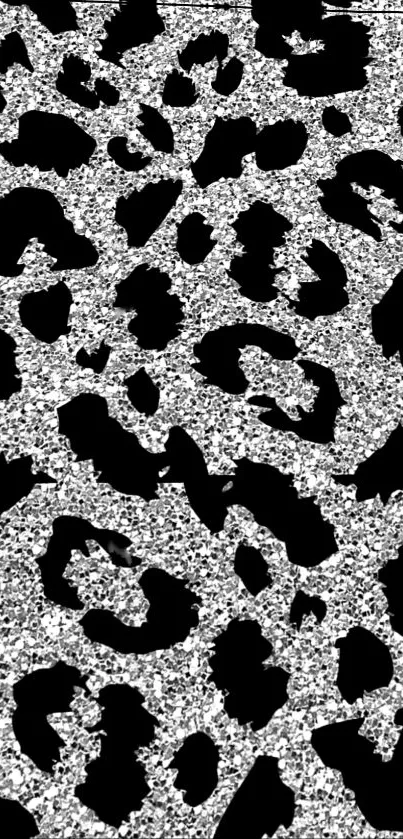Elegant leopard print wallpaper with a glittery silver background.