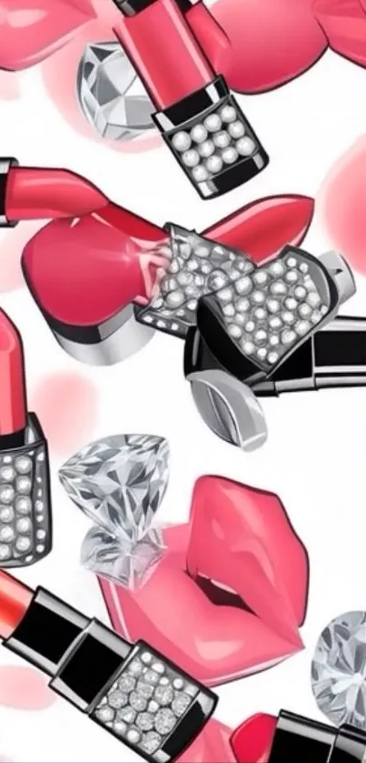 Stylish lipstick and diamond patterned wallpaper.