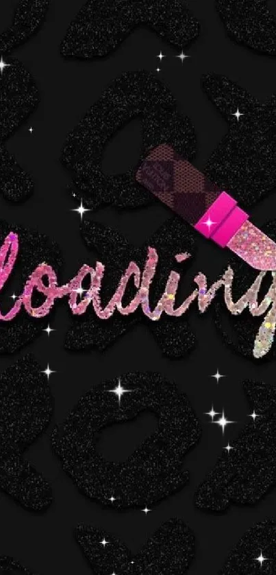 Glittery lipstick loading wallpaper on black background.