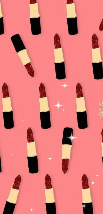 Chic lipstick pattern on pink wallpaper for mobile.