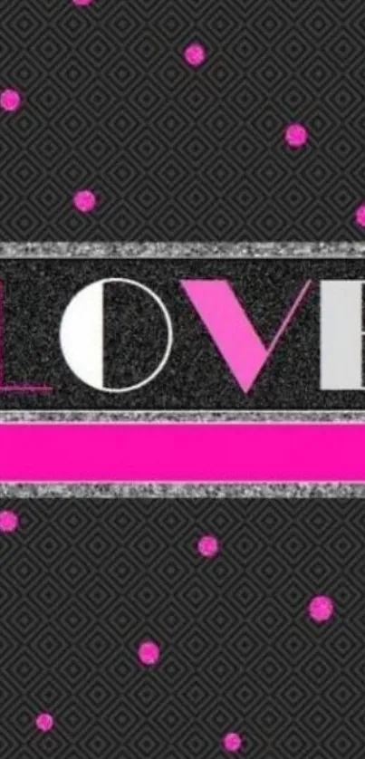 Chic wallpaper with LOVE text in pink and black design.