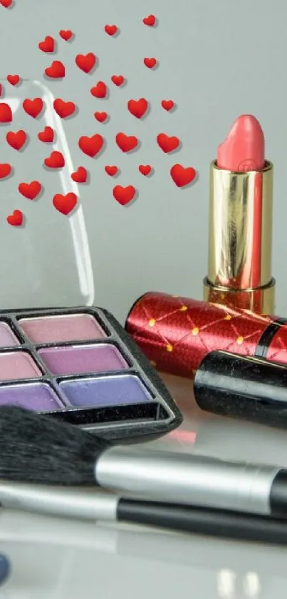 Makeup items with hearts mobile wallpaper