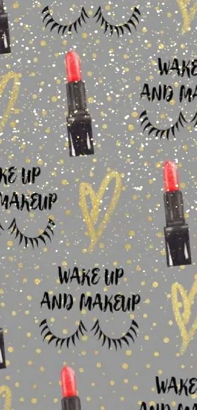 Makeup-themed wallpaper with lipstick and chic design.