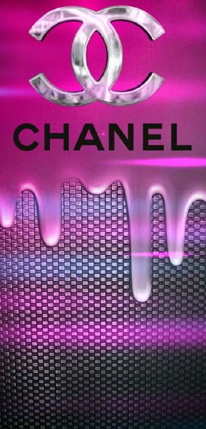 Pink and metallic Chanel logo wallpaper for mobile phones.