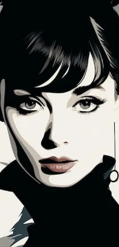 Elegant black and white portrait illustration in monochrome style.