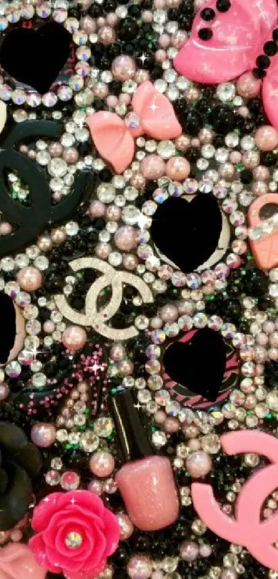 Pink and black glamorous mobile phone wallpaper with chic embellishments.