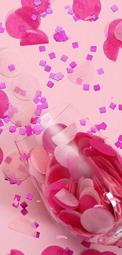 Pink confetti and wine glass mobile wallpaper.