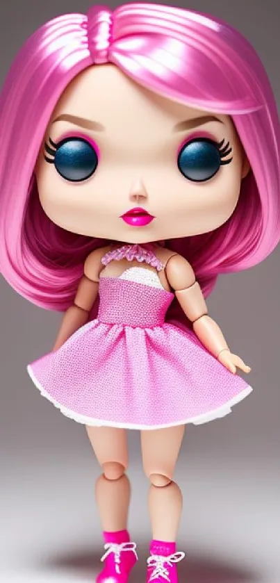 Stylish pink-haired doll in dress.